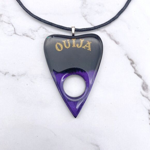Black Purple Chrome Dipped Ouija Planchette Necklace - Picture 9 of 11